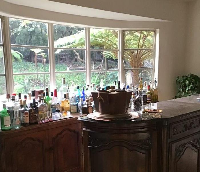 In-home bar is affected by soot and ash on the counter tops